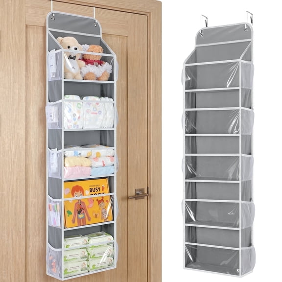 LazySpin Over the Door Hanging Organizer, Anti Tilt, 50lbs Load, Hanging Closet Organizer for Bedroom, Bathroom, Laundry Room (Gray)