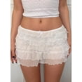 thumbnail image 2 of Pudcoco Women's Mesh Tulle Short Skirt Solid Color Mini Bow Ruffle Layered Elastic Waist Mini Skirt Streetwear, 2 of 7