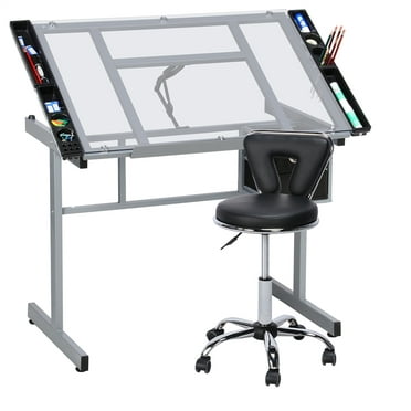 Yaheetech Height Adjustable Glass Drafting Table Artists Tilting ...
