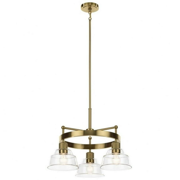 3 Light Small Chandelier in Vintage Industrial Style-17.25 inches Tall and 23.25 inches Wide-Brushed Brass Finish Bailey Street Home 147-Bel-4771120