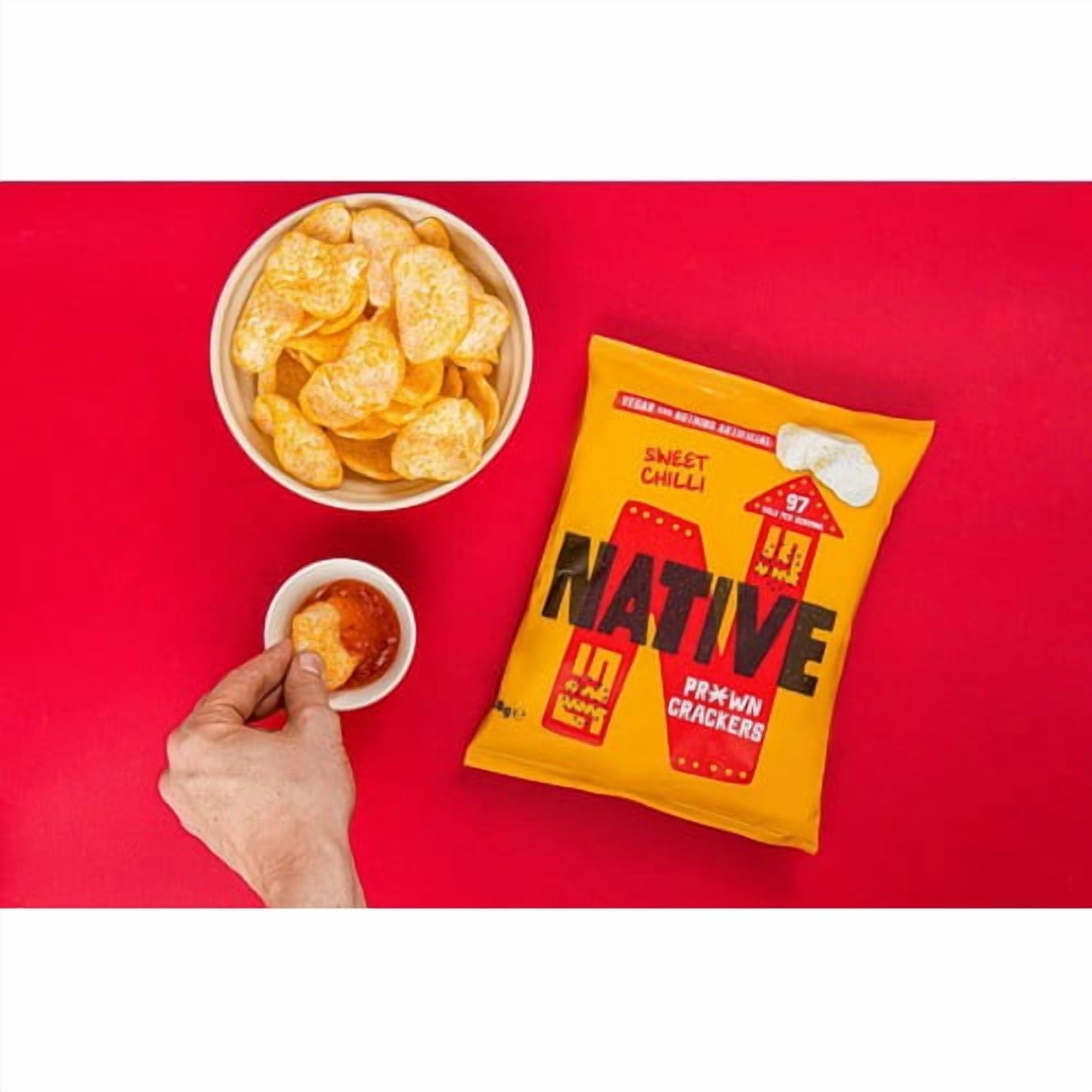 Native Vegan Prawn Crackers- Sweet Chilli Sharing Bag 60g, British Import (Pack of 6)