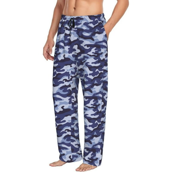 Mens Pajama Pants Bottoms with Pockets - Camouflage Blue Comfy Mens Pj Pants, Soft Men Lounge Pants