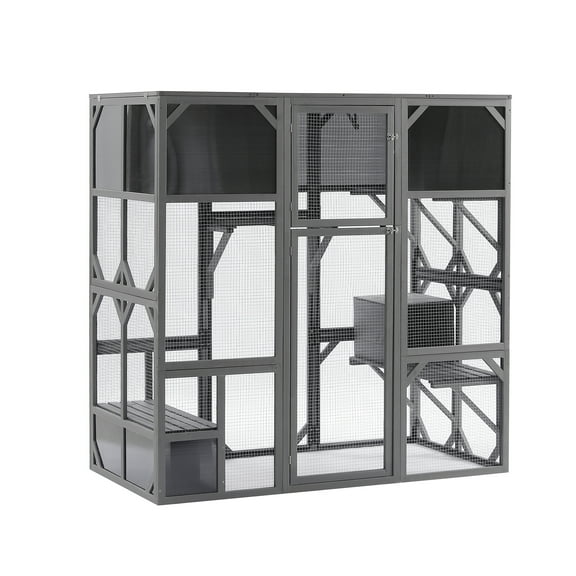 Segmart Grey Cat House Large, Walk-in Weatherproof UV Proof Wooden Cat Enclosure Large for Multiple Cats, Upgrade Luxury Cat Condo Cage Indoor Playpen with Sunshine Board, Dark Grey