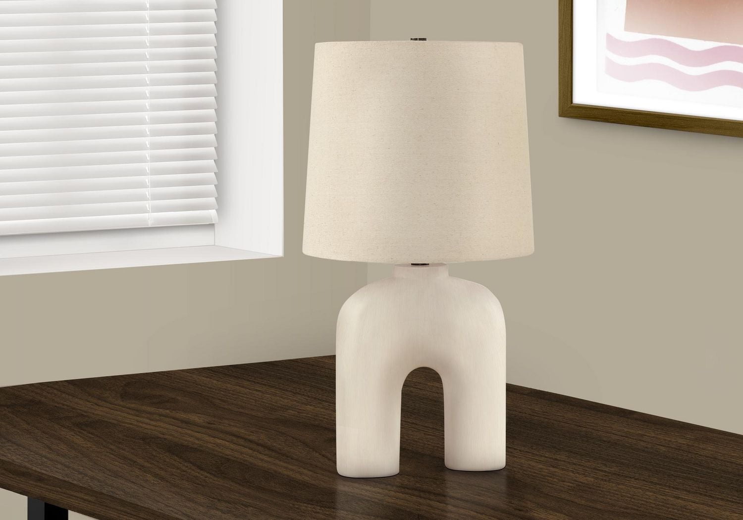Monarch Specialties Lighting, 25"h, Table Lamp, Cream Resin, Beige Shade, Modern