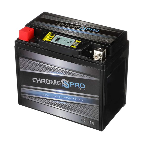 Chrome Pro Batterie de Remplacement Sans Entretien YTX12-BS iGel avec Affichage Numérique pour ATV, Moto, Scooter et UTV : 12 Volts, 1.2 Ampères, 10.5Ah, Écrou et Boulon (T3) Terminal