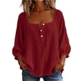 thumbnail image 2 of SSZMDLB Summer Casual Tops for Women Square Neck 3/4 Sleeve Button Down Loose Blouse Tunic Tee Shirts Beach Holiday Outfits, Red S, 2 of 7
