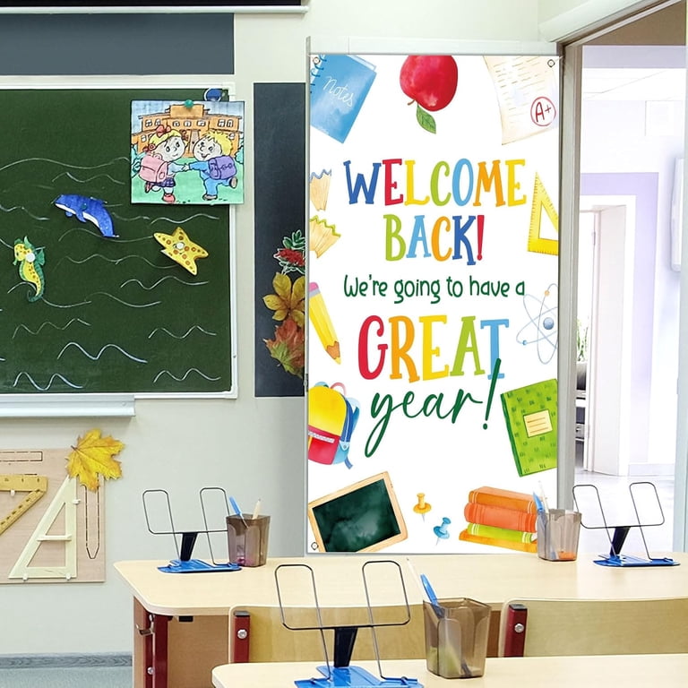 Welcome Back To School Banner - Large Door Cover Sign, First Day Photography Backdrop, Classroom & Office Decor