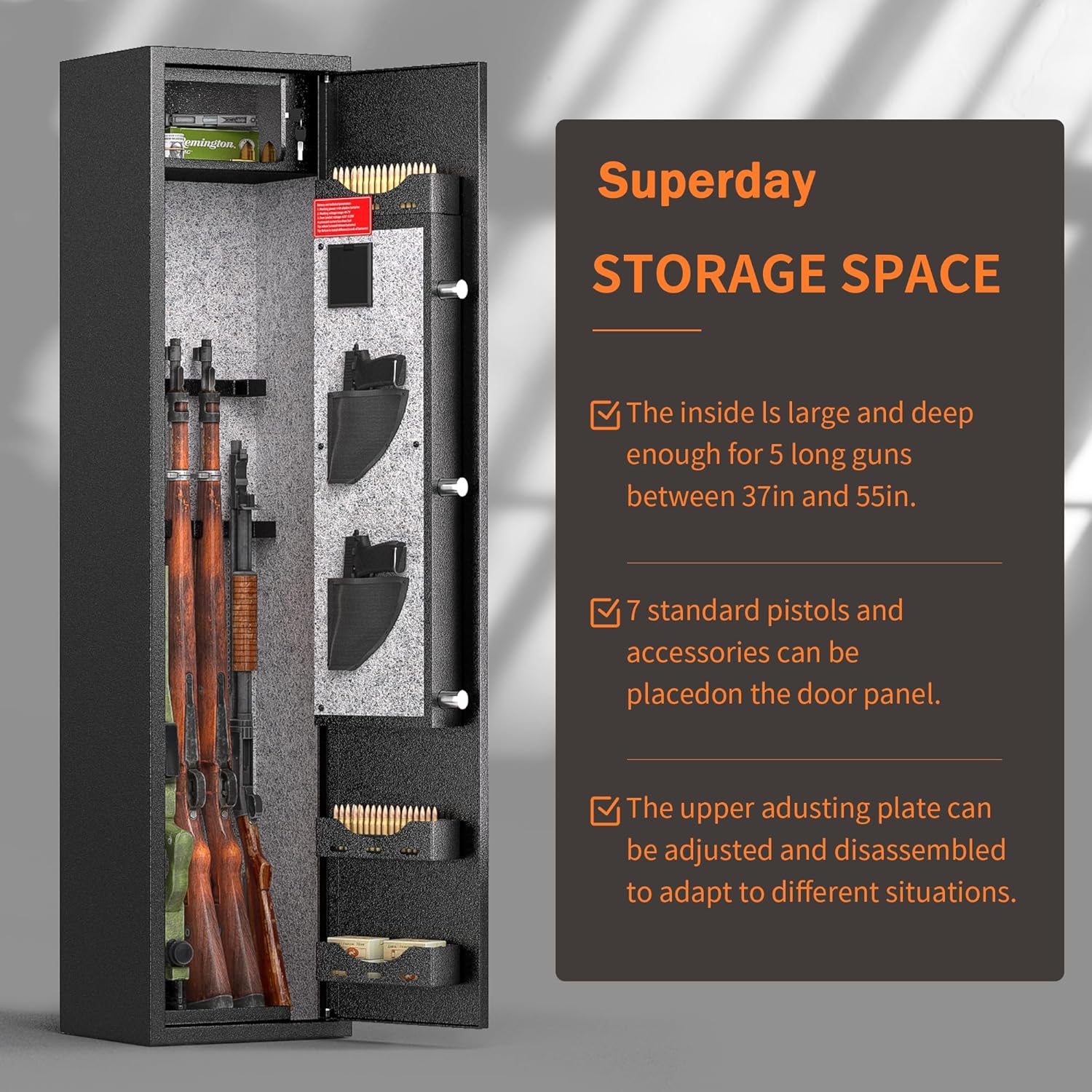 Superday 4-6  Gun Safe, Quick Access Large Gun Safe for Rifles and pistols with Fingerprint Keypad, Electronic Locking Gun Cabinet  Safe with Gun Safes Pocket and  Rack for Home, Office