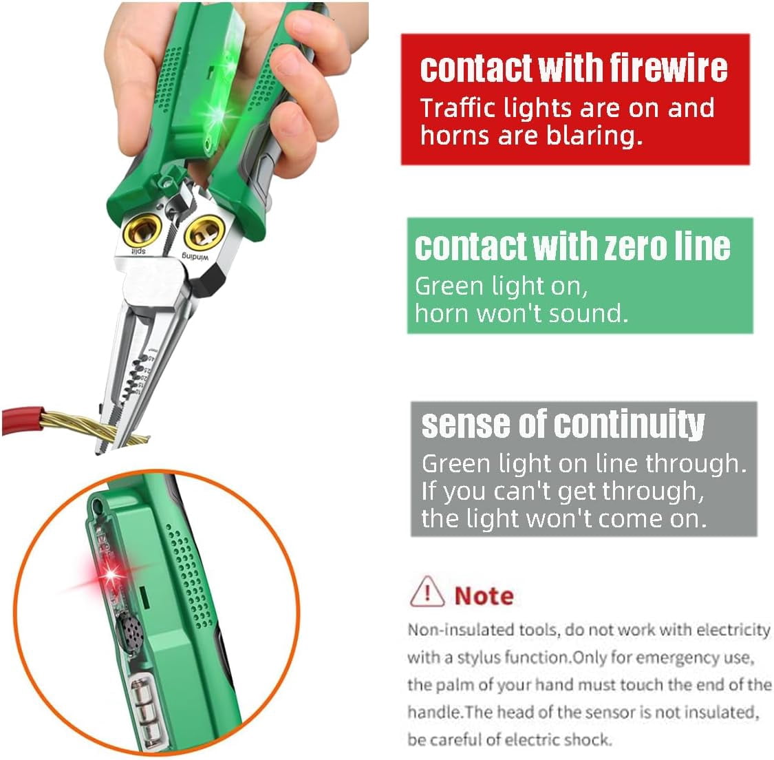8 in 1 Wire Stripper with Voltage Tester, Crimper Stripper with Voltage Detector & Dual Alarms, 12-250V AC/DC Tester for Electrician HVAC and Car Repair Tool