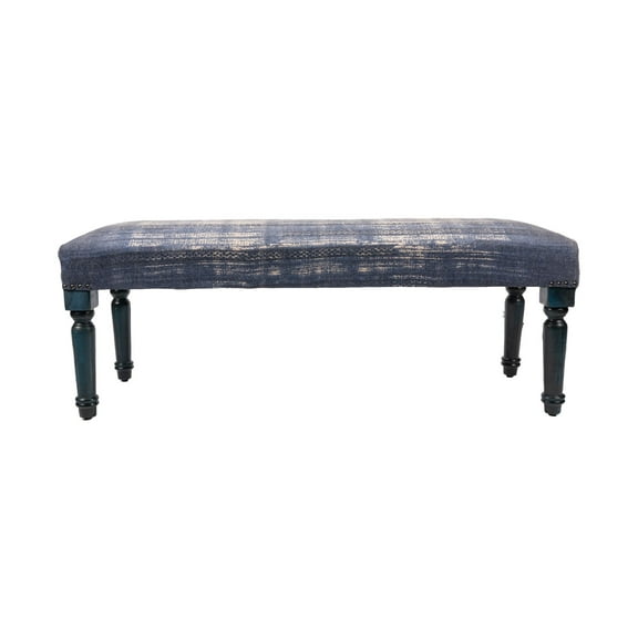 Laddha Home Designs 47" Antique Blue Distressed Rectangular Bench