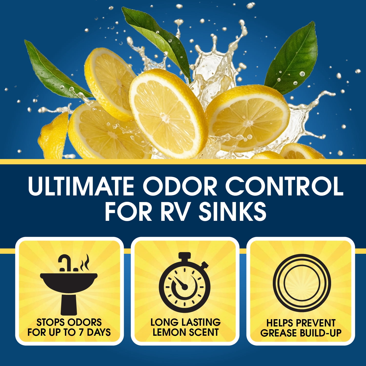 (3 pack) Great Value RV and Marine Grey Water Odor Control, Lemon Scent, 32 fl oz
