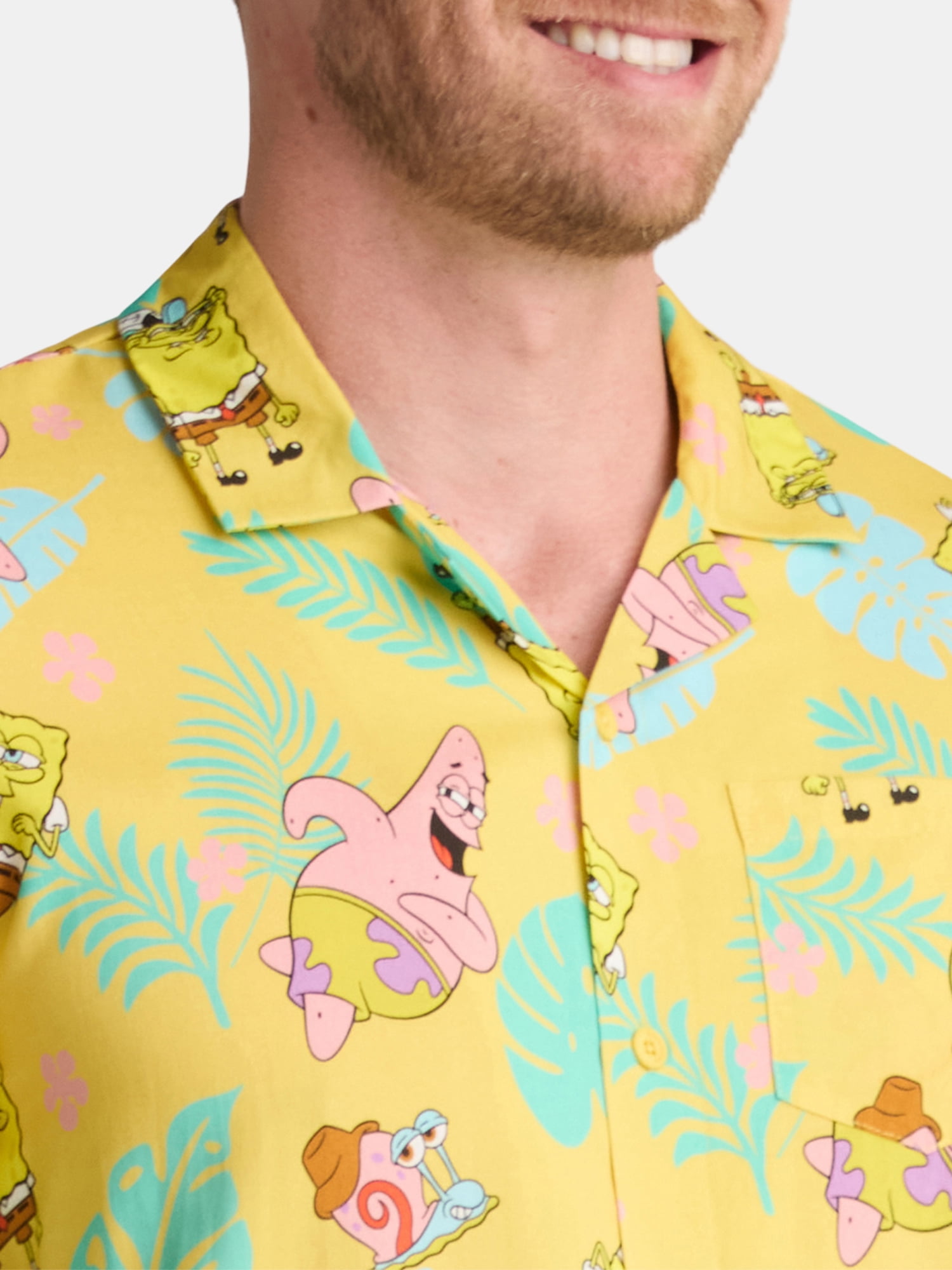 SpongeBob SquarePants Men's and Big Men's Graphic Button Up Shirt, Sizes S-3XL