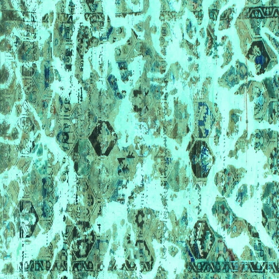 Ahgly Company Machine Washable Indoor Square Abstract Turquoise Blue Modern Area Rugs, 7' Square