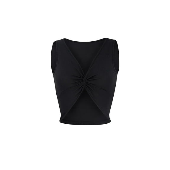 Solid Rib Twist Front Crop Top