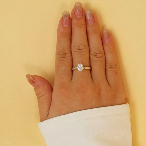 2Ct Oval Cut Real Moissanite Diamond Engagement Ring 14K Yellow Gold Plated