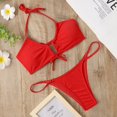 thumbnail image 3 of ENJOYW 2Pcs/Set Halter Swimsuit Sexy Tie Belt Wear Resistant Rib Swimwear for PartyPolyester, 3 of 7