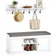 thumbnail image 1 of HOMCOM 2 in 1 Coat Rack Shoe Bench Set with Storage, White and Grey, 1 of 10