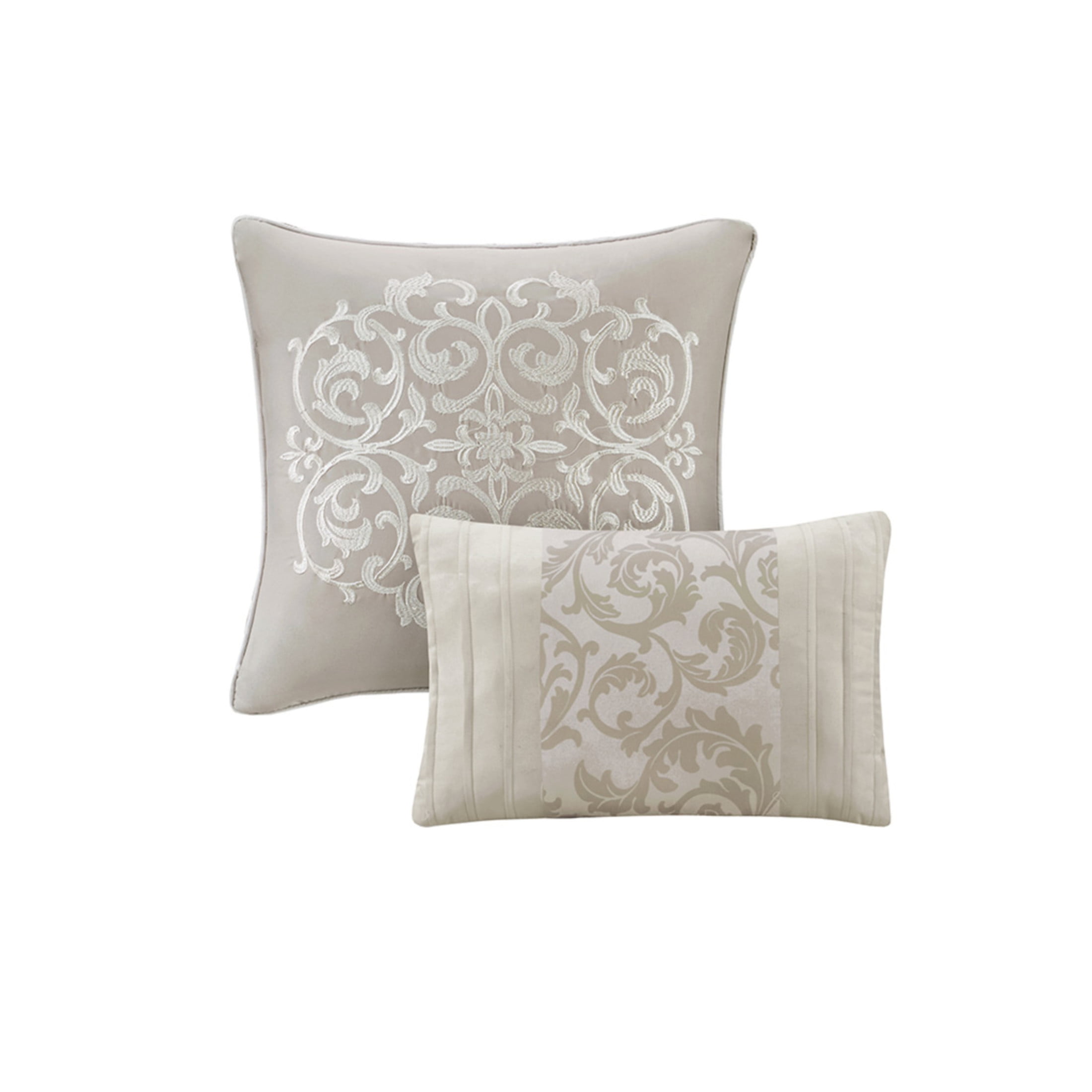 GDF Studio 8-Piece Luxury Embroidered Comforter Set, Quilted California King Size Bedding, Neutral