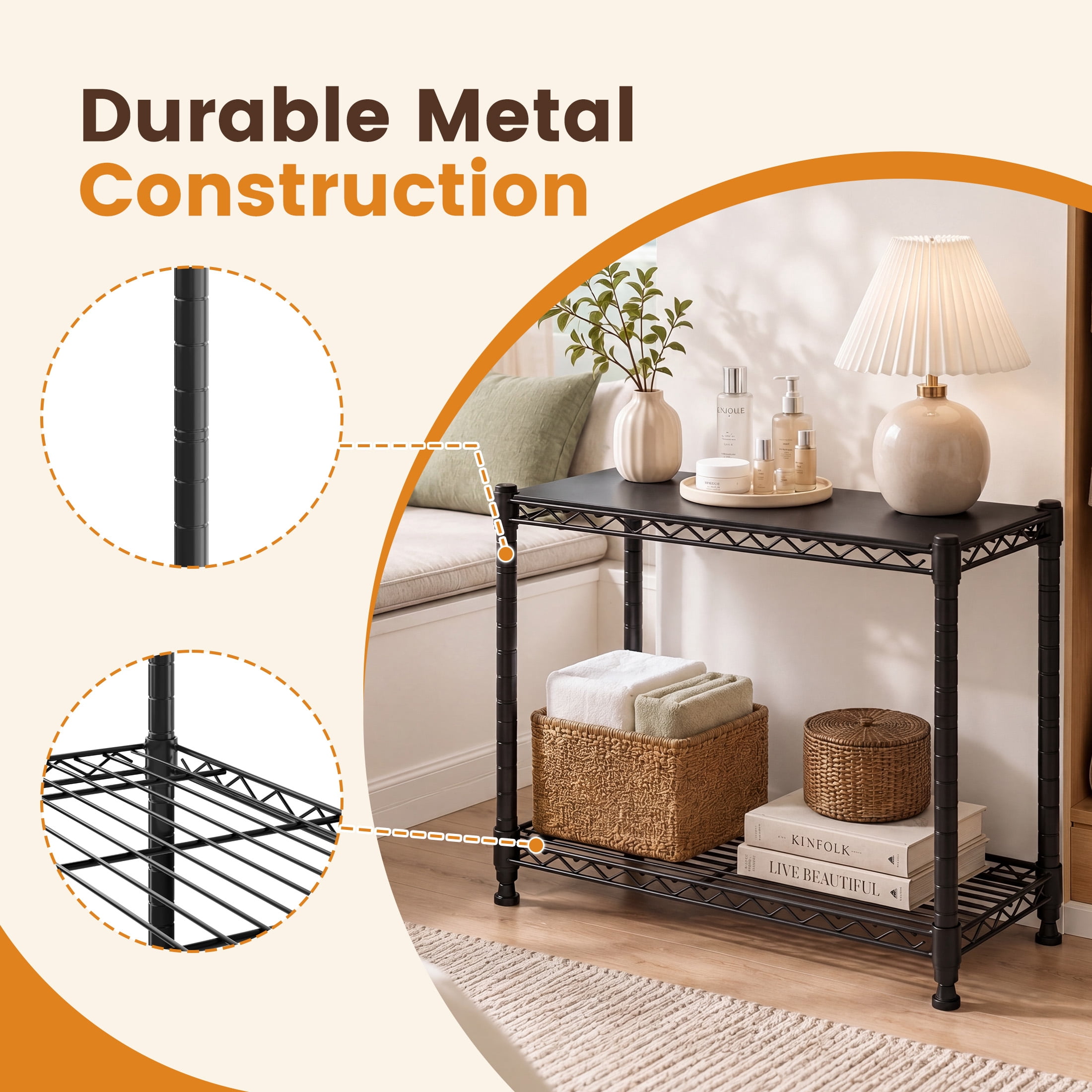 Gianna 2-Tier Metal Wire Storage Shelves, Adjustable Standing Storage Rack Shelf, Heavy Duty Steel Shelving Unit Organizers for Kitchen Bathroom Pantry Garage, 23.3" W×13.4" D×30" H, Black