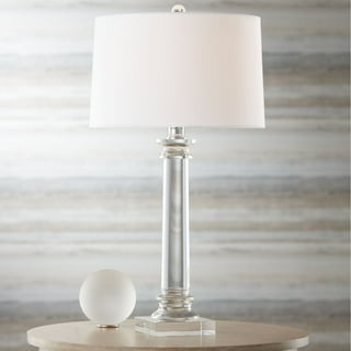 Rolland warm antique brass and sale crystal column table lamp