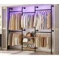 thumbnail image 5 of Homieasy 84"-128" Adjustable Metal Pipe Clothing Rack Wall-Mounted,Industrial Garment Rack with 3-Tier Wooden Shelves,Heavy-Duty 1000LBS Capacity, L-Shaped/Straight Design,Gray Oak, 5 of 7