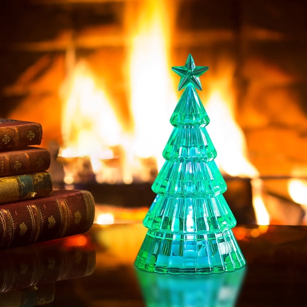 Adornos Navideños Mini Árbol de Navidad de Cristal Luminoso Adorno de Escritorio Regalo de Navidad para Niños Luces