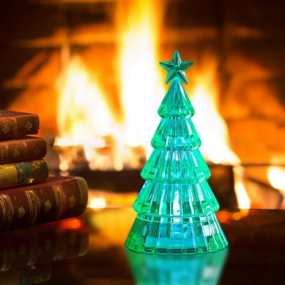 YOHAVEN Mini Luminous Crystal Christmas Tree Desktop Ornament Holiday Decoration Table Mantle LED Light Display for Living Room Office Home