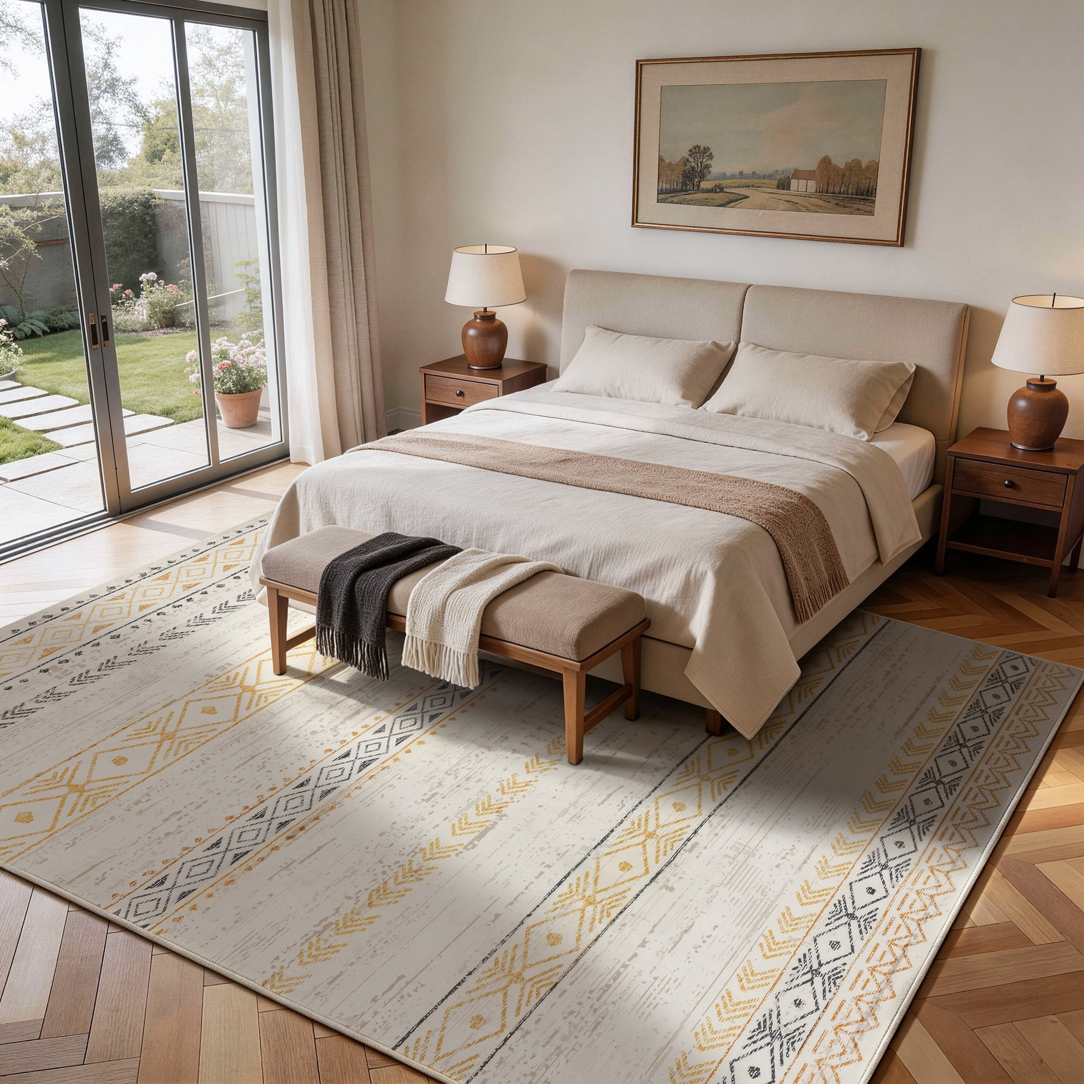 SONORO KATE 10'x12' Area Rugs for Living Room, Machine Washable Geometric Stripe Non Slip Soft Indoor Area Carpet, Brown