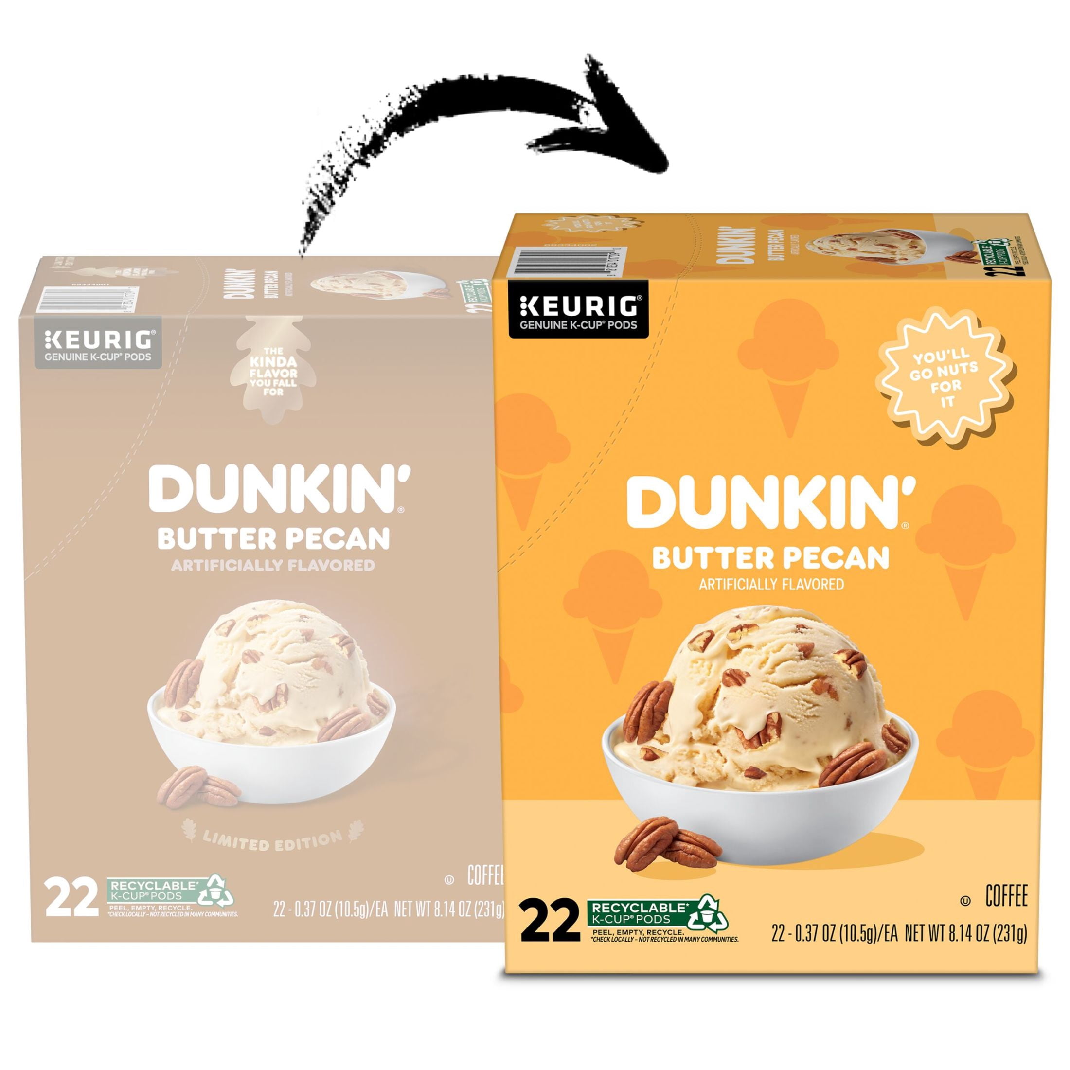 Dunkin’ Butter Pecan Artificially Flavored Coffee, Keurig K Cup Pods, 22 Count box