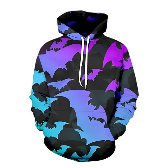PMVFHDE Hoodies for Men Halloween Theme Party Print Long Sleeve Pullover Hooded Sweatshirt for Holiday Events Purple,L