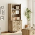 thumbnail image 4 of WAMPAT 3-Tier Bookshelf, 3 Drawers, 72" Tall Bookcase, Farmhouse Library Bookshelves, Wood Bookshelves for Living Room, Kitchen, Oak, 4 of 8
