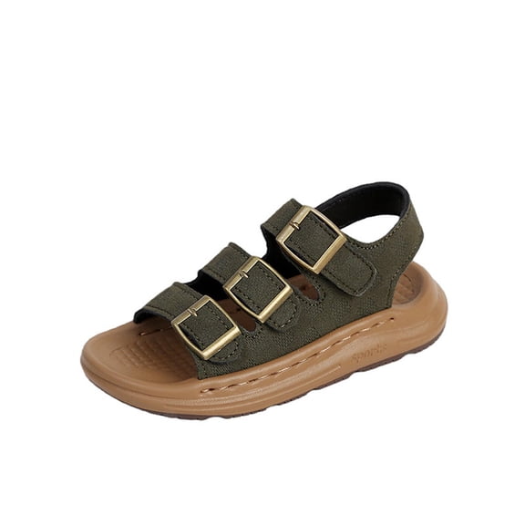 CYRBOKO Boys Flat Sandals, Open Toes Party Soft Sole Hook&Loop Kids Shoes Army Green Size 3 (Big Kids)