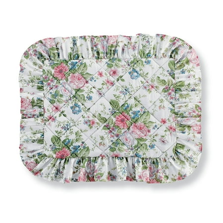 Floral Pillow Sham - Floral Bouquet with Shades of Pink, Blue, and Sage Quilted Pillow Sham with Ruffled Trim - Seasonal Bedding, Sham, Multi