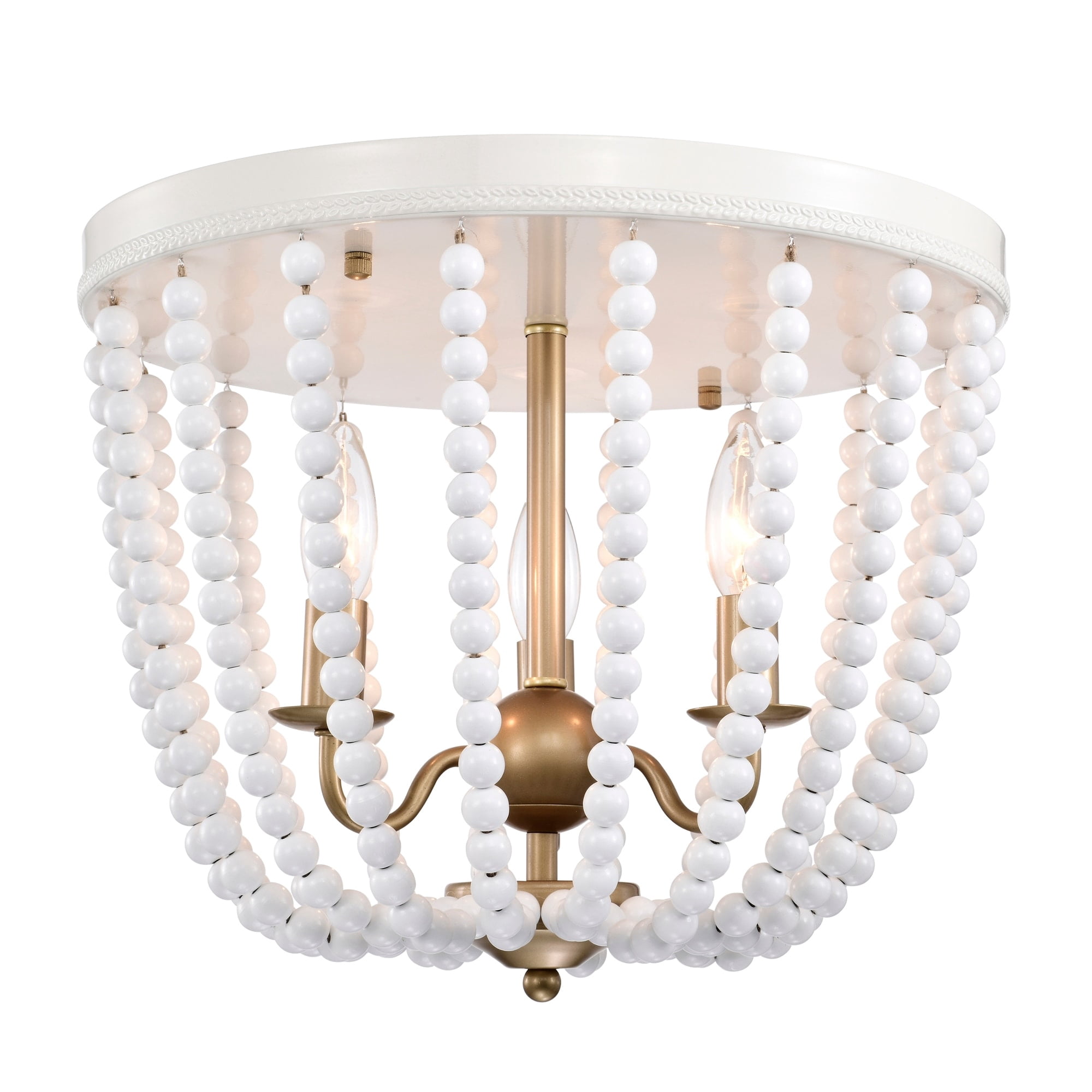 Warehouse of Tiffany IMC834-3 15 in. Taha Indoor 4-Light Gloss White & Brass Flush Mount Ceiling Light with Light Kit