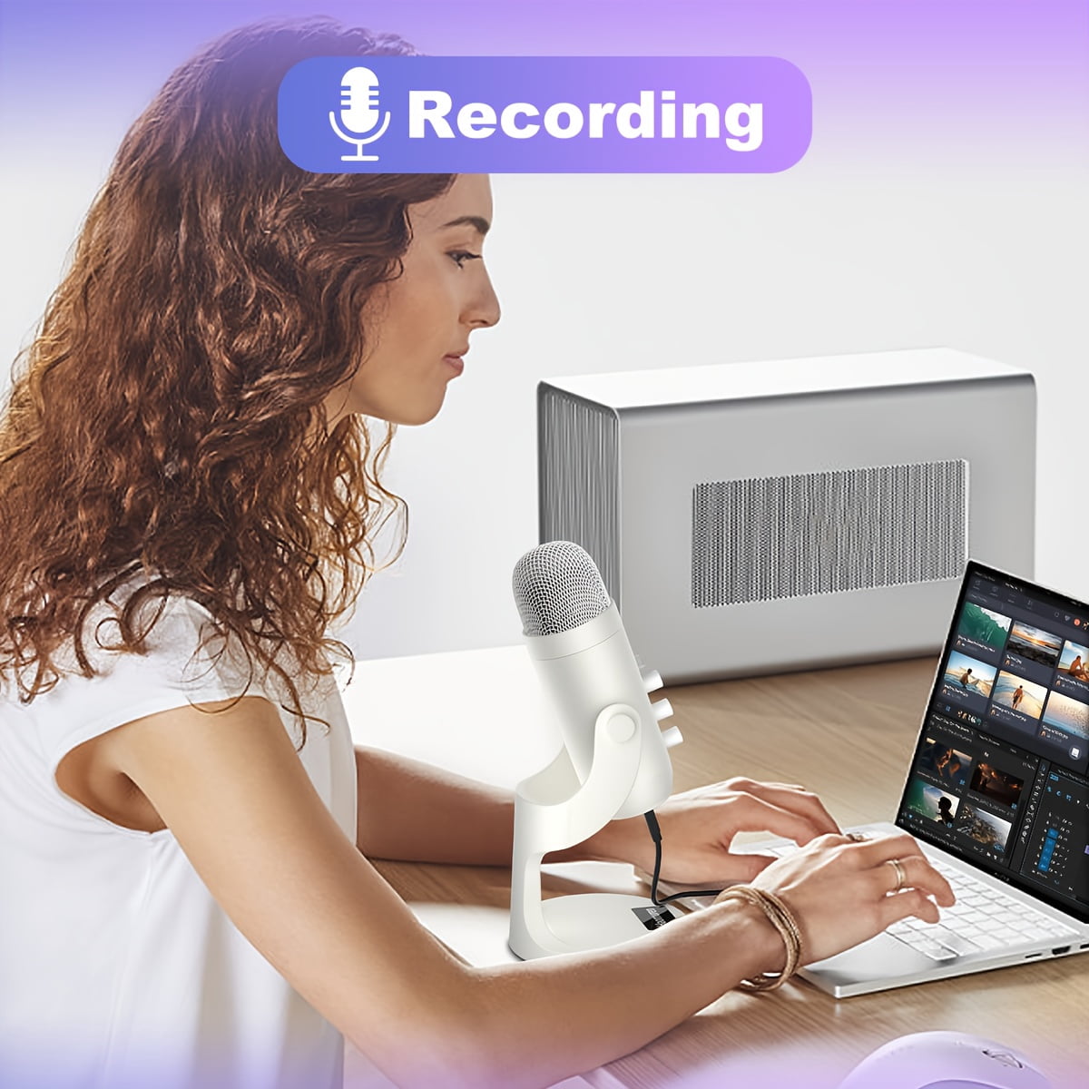 USB Condenser Microphone with Stand, Plug&Play PC Gaming Mic for PS4/5, Noise Cancelling, Echo Removal, Live Monitoring, Streaming, Podcast, Recording