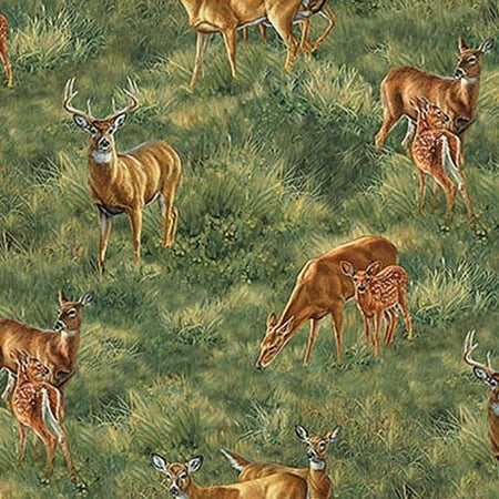 Wild Wings Deer Scenic Fabric, per Yard