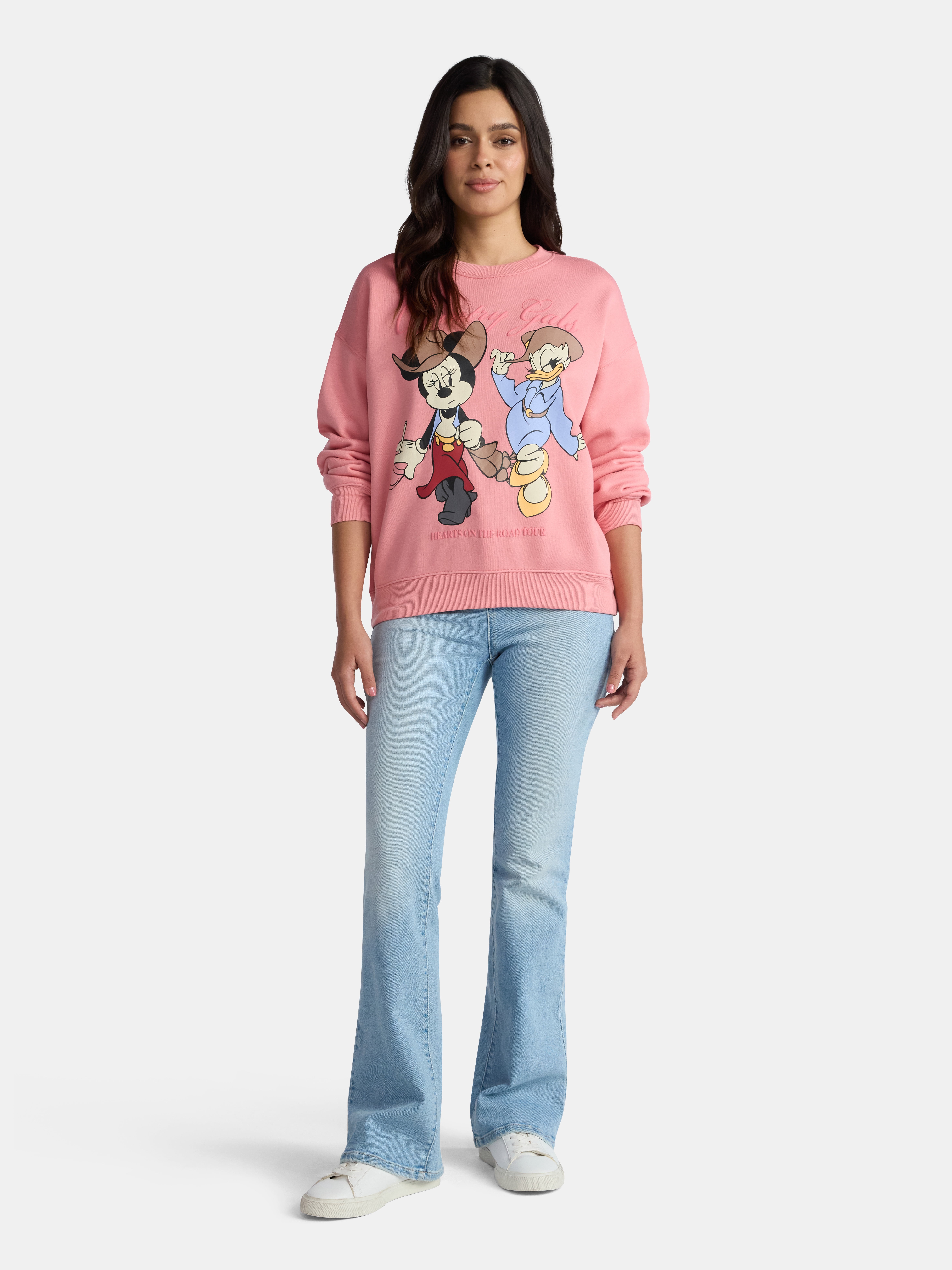 Disney Women's Minnie Mouse and Daisy Graphic Sweatshirt with Long Sleeves, Sizes XXS-2XL