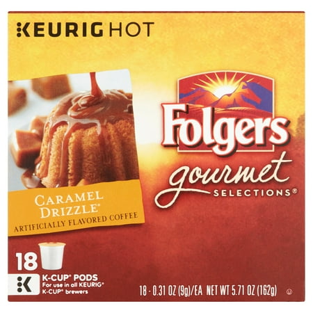 Keurig Hot Folgers Caramel Drizzle Artificially Flavored Coffee, 0.31 oz, 18 count