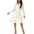 thumbnail image 2 of INSPIRE CHIC Women's Wrap Dress V Neck Lantern Long Sleeves Swiss Dots Midi Dress with Pockets XL White, 2 of 6