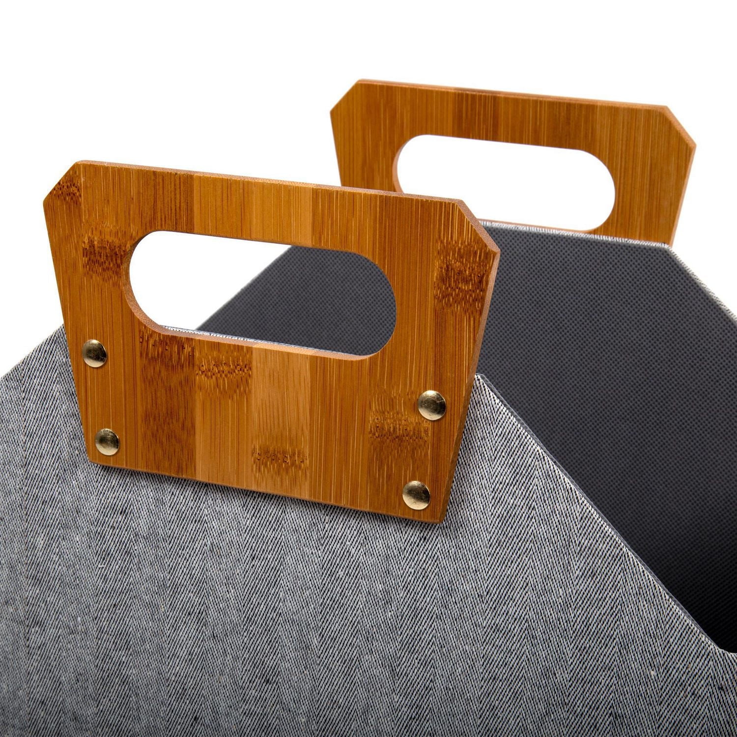 Truu Design Modern and Sleek Collapsible Paper Grey Storage Basket with Bamboo Handles