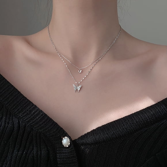 Rvkxad Fashion 925 Silver Zircon Necklace, Double Layer Clavicle Chain for Women Jewelry, Silver Necklace, Women's Jewelry