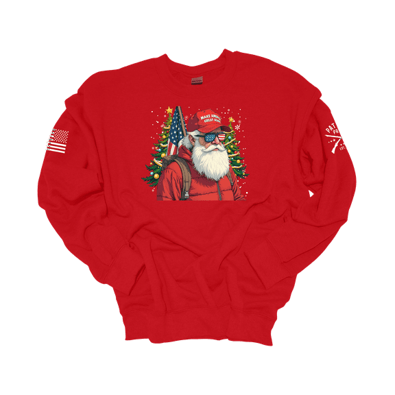 Patriot Pride Men's Political Christmas Santa Claus Wearing Trump MAGA Cap Crewneck Sweatshirt-Red-X-Large