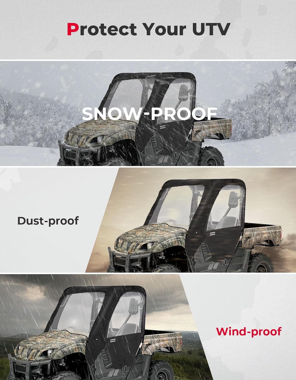 KEMIMOTO UTV Cab Enclosure for Yamaha Rhino (with half doors) 450 660 700 2004-2013 PVC Windwhield Soft Upper Doors