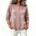 thumbnail image 3 of WCJM Women's Casual Outerwear Cardigan Long Sleeve Button Down Crewneck Knit Fall Top (Light Pink,L), 3 of 5