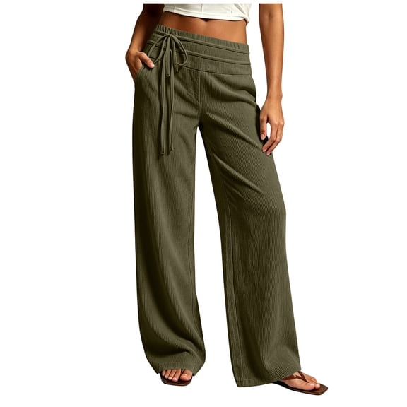 Gytharion Women's Fashion Corduroy Pants Solid Color Drawstring Elastic Waist Loose Pants Casual Wide Leg Trousers with Pockets