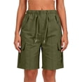 thumbnail image 6 of Women's Comfortable Elastic Waist Shorts with Pockets, Solid Pocket Button Front Stretchy Casual Shorts, Lounge Athletic Daily Wear Summer Capri for Women | UKHCCC,Army Green L, 6 of 8