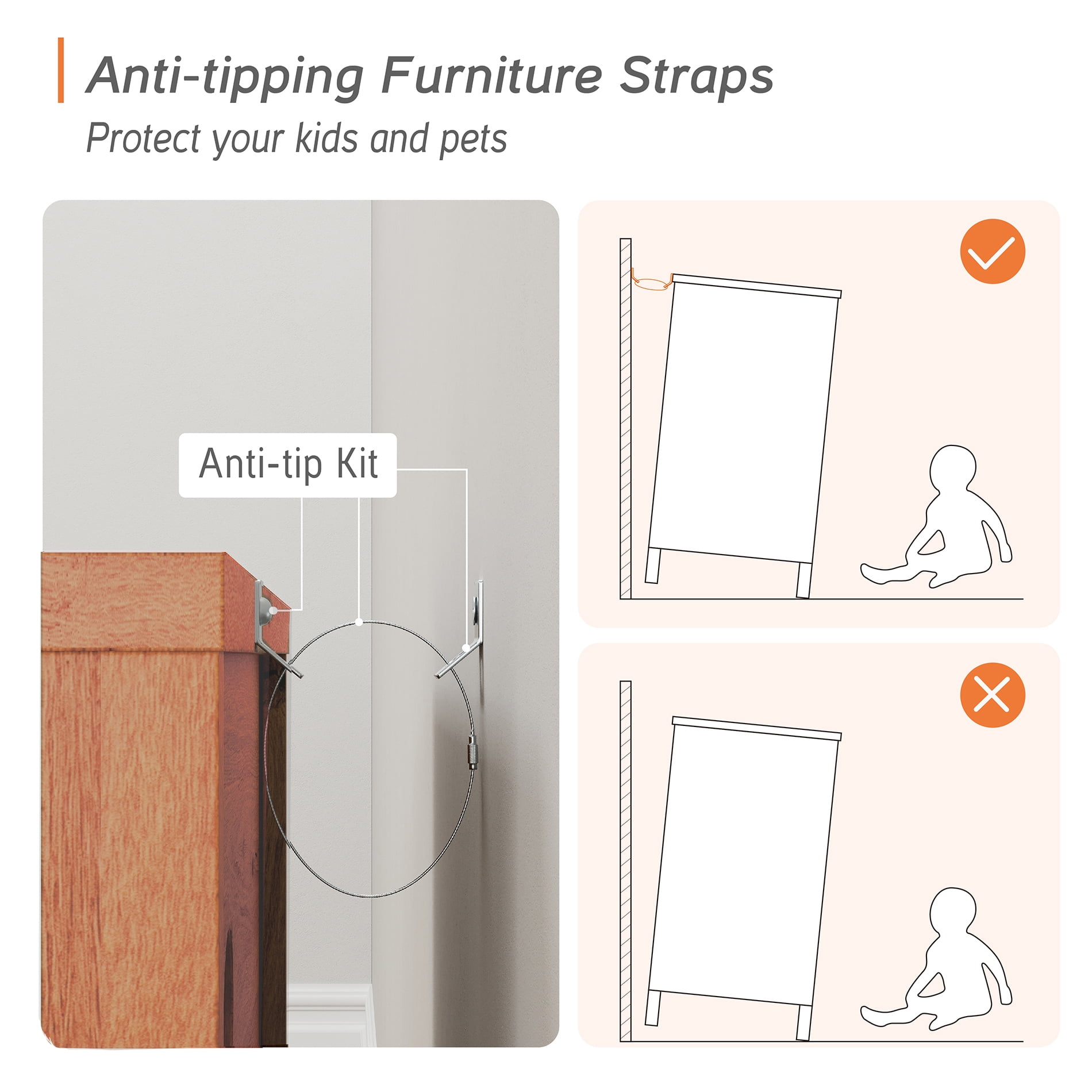 PRE-ASSEMBLED Drawer Glides & Anti-Tip Kit 3 Drawer Dresser for Bedroom，Brown