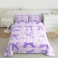 thumbnail image 2 of Manfei Ribbon Bowtie Queen Comforter Set,Kawaii Bow Knot Bedding Sets,Purple Bowknot Bedding Comforter Set For Kids,Super Cozy Room Decor Reversible,3 Pieces, 2 of 8