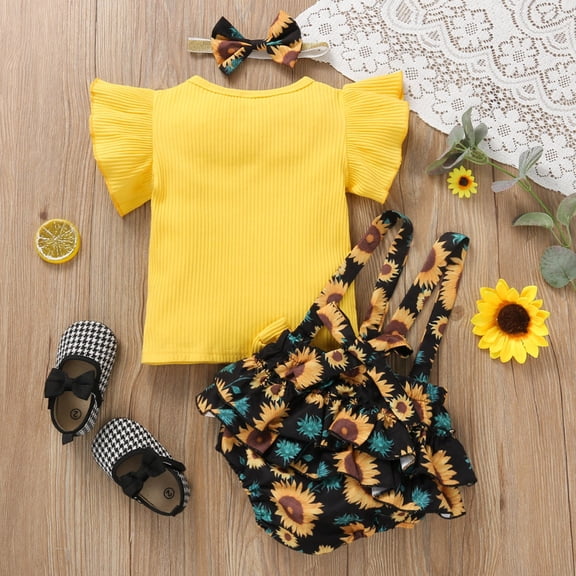 Vedolay Outfits Sets For Girl Girls Shorts Sets with Fashion T-Shirts and Short Kids Outfit,Yellow 3 Months