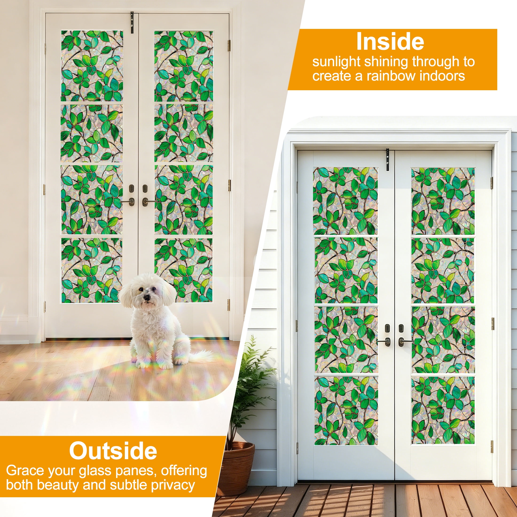 Countewol Window Privacy Film with Installation Tools Home Decorative Colored Glass Window Stickers Reusable electrostatic Rainbow Stickers